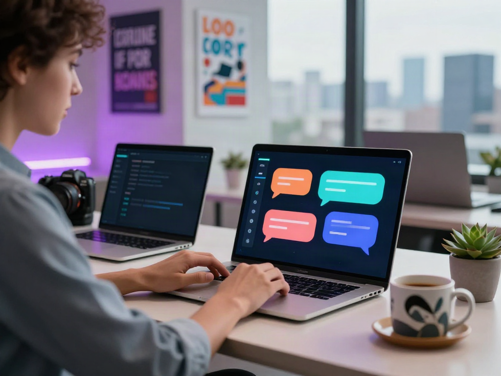 CrushOn interactive digital workspace with AI chatbot conversation in modern office